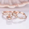 7mm Round Cut Morganite Engagement Ring Set Rose Gold Twist Diamond Wedding Band Full Eternity Natural Morganite Diamond Bridal Set