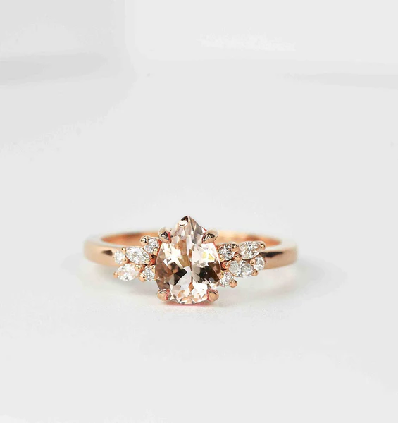 Natural Pink Morganite and Diamond Engagement Ring, 2 Carat Rose Gold Pear Cut Wedding Ring, Anniversary Promise Ring Gifts