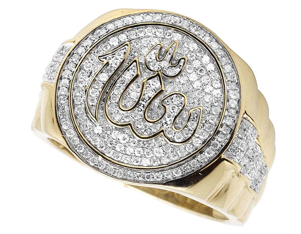 925 Sterling Silver Moissanite Diamond ALLAH Men Ring, Fully Iced Gold Plated Men Pinky Ring, Round Moissanite Diamond Hip Hop Ring For Him