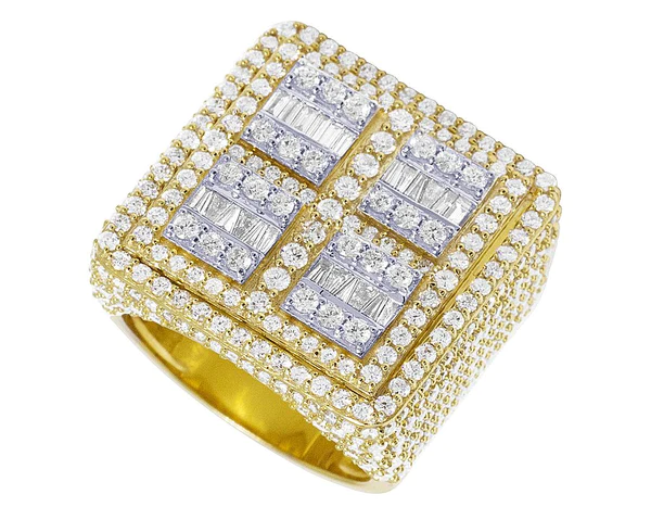 925 Sterling Silver Moissanite Diamond Men Ring, Fully Iced Gold Plated Men Pinky Ring, Round Moissanite Diamond Hip Hop Ring For Him