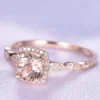 Natural Morganite Engagement Ring 14K Rose Gold 7mm Round Cut Morganite Jewelry Diamond Cushion Art Deco Wedding Band Morganite Birthstone
