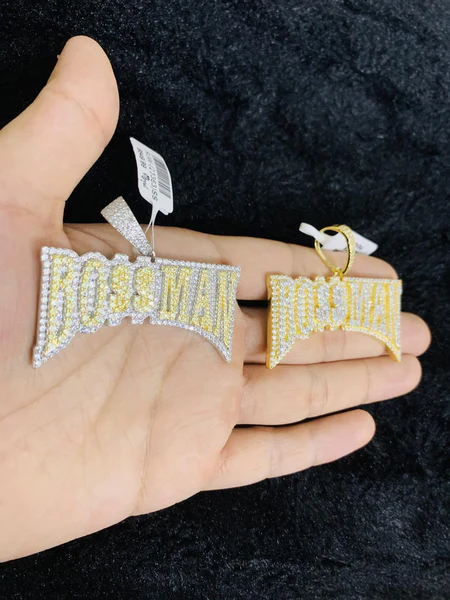 Round VVS Diamond BOSSMAN Customized Pendant, VVS Diamond Customized Hip Hop Pendant, Full Iced Out Diamond Pendant, Gold Plated Diamond Pendant