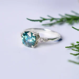 Moissanite Ring For Women, 925 Sterling Silver Round VVS Solitaire Ring, Green Blue Gem Wedding Ring, Engagement Ring Bridal Ring, Promise Ring