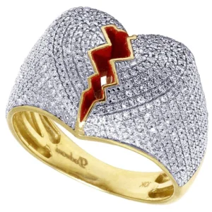 2_1300c5e4-a3f4-4530-90f6-70c4db82be1e_600x600 925 Sterling Silver Moissanite Diamond BROKEN HEART Men Ring, Fully Iced Gold Plated Men Pinky Ring, Round Moissanite Diamond Hip Hop Ring For Him