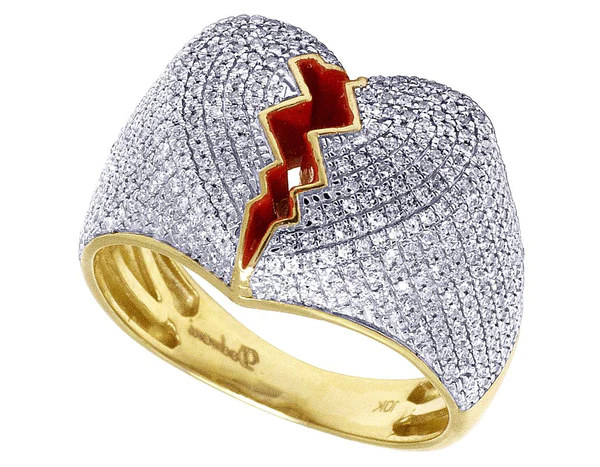 2_1300c5e4-a3f4-4530-90f6-70c4db82be1e_600x600 925 Sterling Silver Moissanite Diamond BROKEN HEART Men Ring, Fully Iced Gold Plated Men Pinky Ring, Round Moissanite Diamond Hip Hop Ring For Him