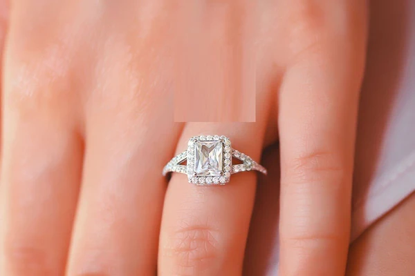 Radiant Halo Moissanite Solitaire Diamond Engagement Ring, Moissanite Wedding Ring, Silver Moissanite Diamond Women Ring, Proposal Gold Ring For Her