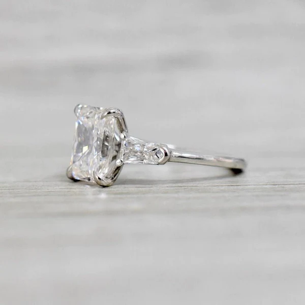 Radiant 3 Stone Moissanite Solitaire Diamond Engagement Ring, Sterling Silver Moissanite Diamond Wedding Ring For Bridal, 10K/14K Gold Anniversary Diamond Ring For Gift