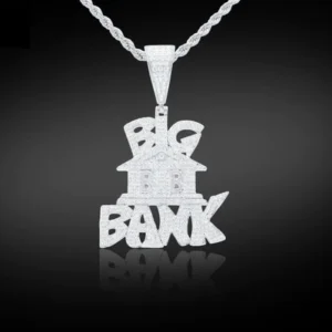 Round VVS Diamond Customized Letter BIG BANK Pendant, Customized Letter Silver Diamond Pendant, Full Iced Out Diamond Hip Hop Charm Pendant
