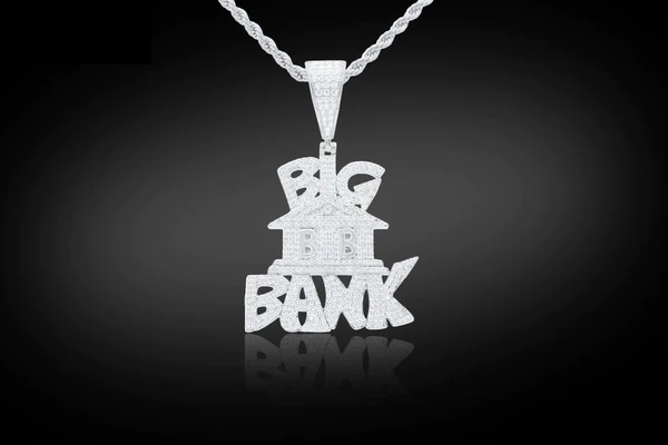 Round VVS Diamond Customized Letter BIG BANK Pendant, Customized Letter Silver Diamond Pendant, Full Iced Out Diamond Hip Hop Charm Pendant