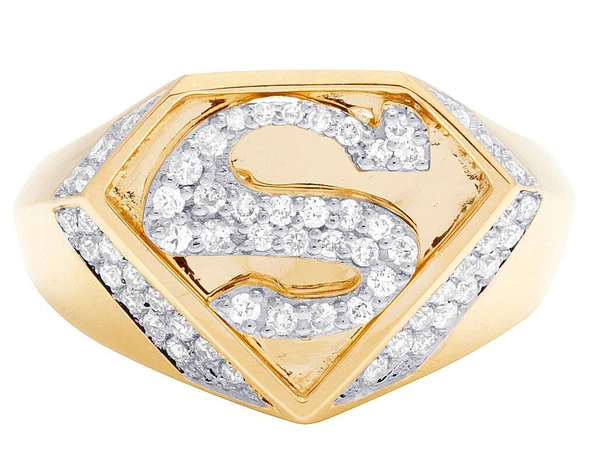 2_190c5c3e-b226-4225-8f49-e09a2a65a163_600x600 925 Sterling Silver Moissanite Diamond SUPERMAN Men Ring, Fully Iced Gold Plated Men Pinky Ring, Round Moissanite Diamond Hip Hop Ring For Him