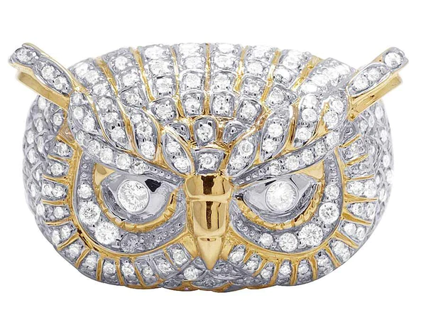 925 Sterling Silver Moissanite Diamond OWL Men Ring, Fully Iced Gold Plated Men Pinky Ring, Round Moissanite Diamond Hip Hop Ring For Him