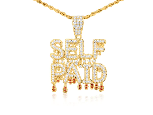 Round White VVS Diamond Customized Letter SELF PAID Hip Hop Pendant, Sterling Silver Iced Out Birthday Gift Pendant, Charm Diamond Hip Hop Pendant