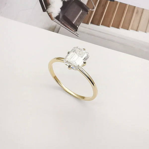 Emerald Cut Moissanite Solitaire Diamond Engagement Ring, Sterling Silver Moissanite Diamond Wedding Ring For Bridal, 10K/14K Gold Anniversary Diamond Ring For Gift