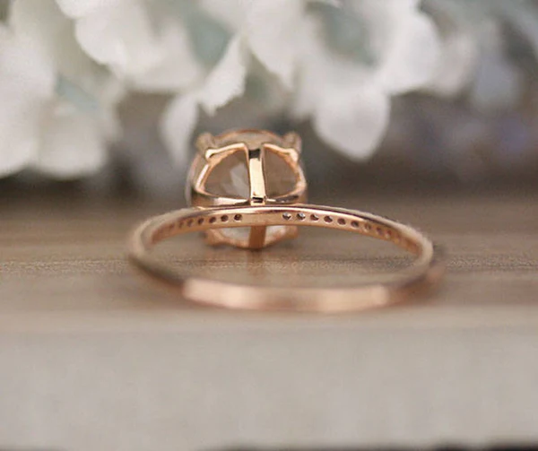 2_25c7a0eb-bbeb-4ea6-a476-dde77997310d_600x600 Bridal Ring Set with 8mm Round Morganite and Diamonds in 10k Rose Gold, Morganite Engagement Ring, Milgrain Diamond Half Eternity Band