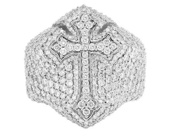 2_29c540e9-a1e2-4400-be2d-b6d51eb7a0c4_600x600 925 Sterling Silver Moissanite Diamond CROSS Men Ring, Fully Iced Gold Plated Men Pinky Ring, Round Moissanite Diamond Hip Hop Ring For Him