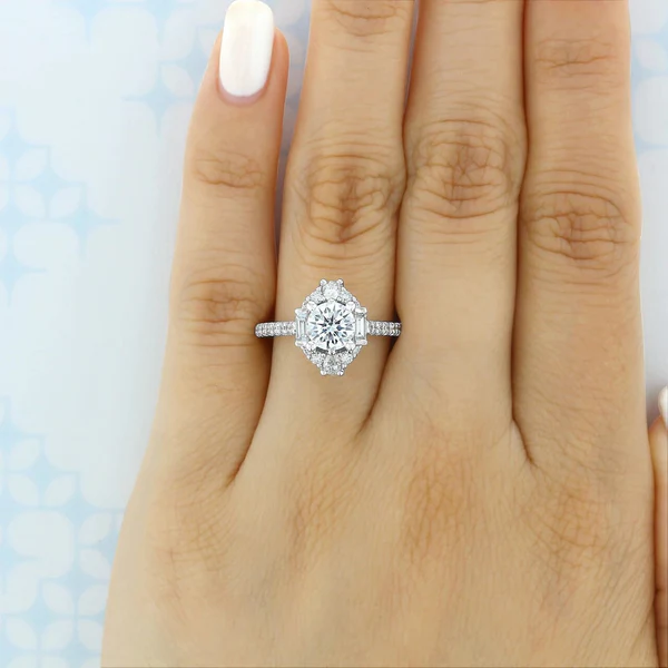 Vintage Halo Engagement Ring Round Cut Moissanite Engagement Ring 14K White Gold Moissanite Diamond Wedding Bridal Ring Anniversary Gifts