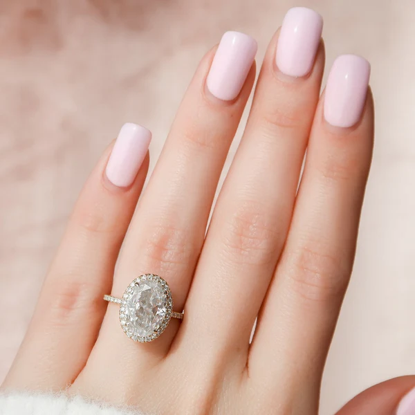 Oval Moissanite Halo Diamond Engagement Ring, Sterling Silver Moissanite Diamond Wedding Ring For Bridal, 10K/14K Gold Anniversary Diamond Ring For Gift