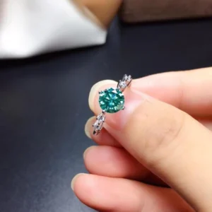 Moissanite Ring, Green Moissanite Ring, Excellent Quality D Color Moissanite Ring, Moissanite Silver Ring, Dainty Ring, Green Moissanite