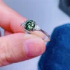 Brilliant Round Cut Moissanite Ring | Green Moissanite Ring | Handmade Ring | 925 Sterling Silver Ring | Dainty Ring | Gift for Her