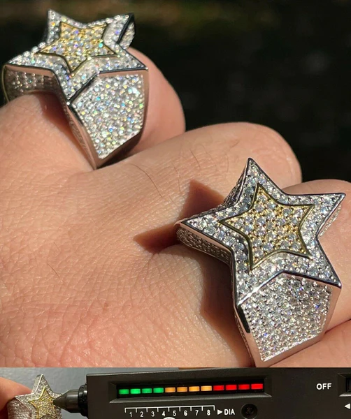 925 Sterling Silver Round Moissanite Diamond HUGE Men Ring, Fully Iced Gold Plated Moissanite Round Hip Hop Rapper Pinky Ring, Round Moissanite Diamond Hip Hop Ring For Him