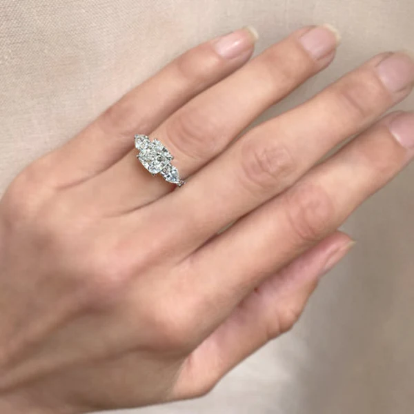 Cushion & Pear 3 Stone Moissanite Solitaire Diamond Engagement Ring, Sterling Silver Moissanite Diamond Wedding Ring For Bridal, 10K/14K Gold Anniversary Diamond Ring For Gift