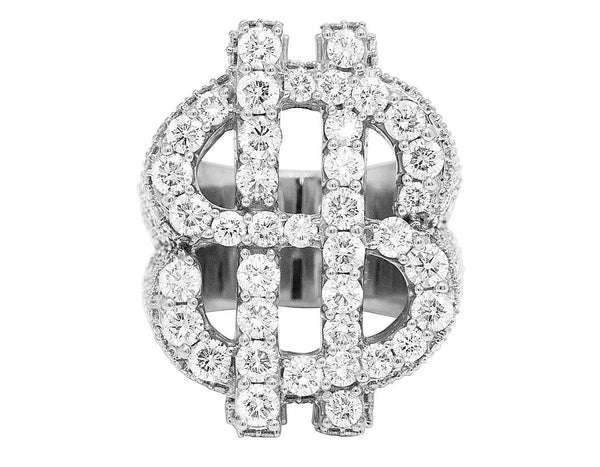 925 Sterling Silver Moissanite Diamond $ Sign Men Ring, Fully Iced Men Pinky Ring, Round Moissanite Diamond Hip Hop Ring For Him