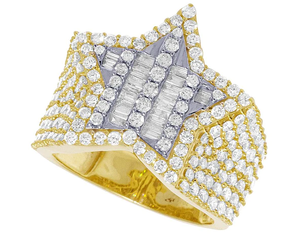 925 Sterling Silver Moissanite Diamond STAR Men Ring, Fully Iced Gold Plated Men Pinky Ring, Round Moissanite Diamond Hip Hop Ring For Him