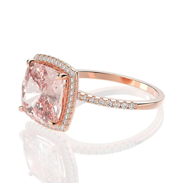 Cushion Cut Morganite Diamond Ring 14K Rose Gold Finish Halo Style Anniversary Ring For Women Christmas Gift Engagement Ring For Her