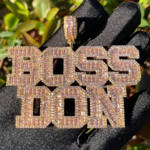 Baguette Pink Letters Iced Out Custom Name VVS Diamond Pendant, Personalized Necklace, Gift For Him Her, VVS Diamonds Hip Hop Jewelry, Boss Custom Letter Pendant