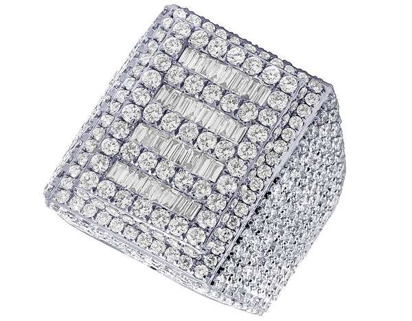 925 Sterling Silver Baguette Moissanite Diamond Men Ring, Fully Iced Gold Plated Men Pinky Ring, Round Moissanite Diamond Hip Hop Ring For Him