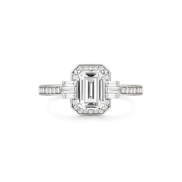 Emerald Cut Moissanite Halo Diamond Engagement Ring, Sterling Silver Moissanite Diamond Wedding Ring For Bridal, 10K/14K Gold Anniversary Diamond Ring For Gift