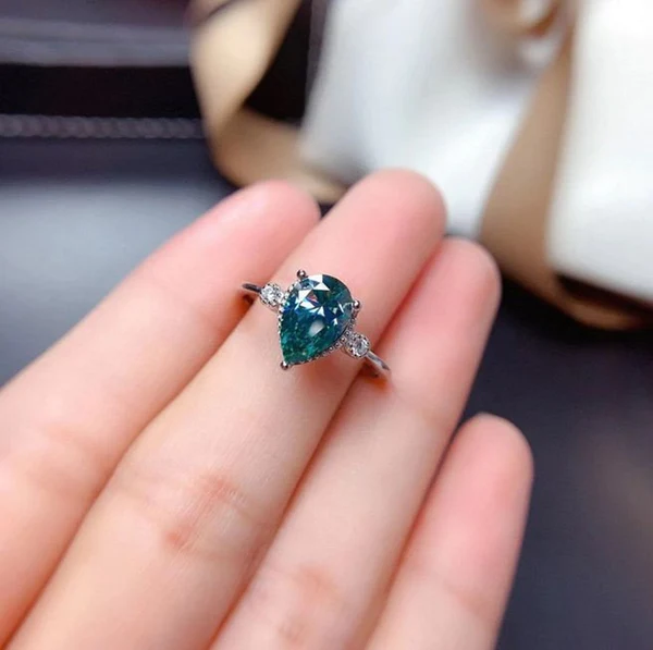 Luxury & Gorgeous Pear Shape Green Moissanite Ring For Wedding Gift, Moissanite Ring, Anniversary gift, Women's Ring, Proposal ring For Her