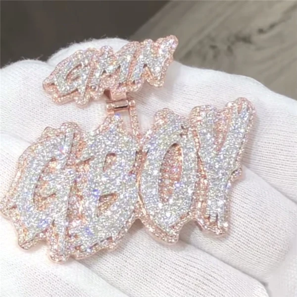 Round White VVS Diamond Customized Charm Letter Hip Hop Pendant, Sterling Silver Iced Out Birthday Gift Pendant, Charm Diamond Hip Hop Pendant