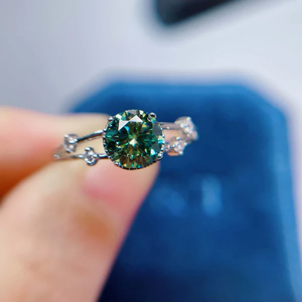 Dainty Green Moissanite Ring | 2ct Brilliant Round Cut Moissanite Jewelry | Moissanite Diamond Ring | 925 Sterling Silver Band Ring | Gift for Her