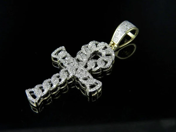 Round VVS Diamond CUBAN CHAIN CROSS Customized Pendant, Customized Religious Diamond Pendant, Full Iced Out Diamond Hip Hop Charm Pendant