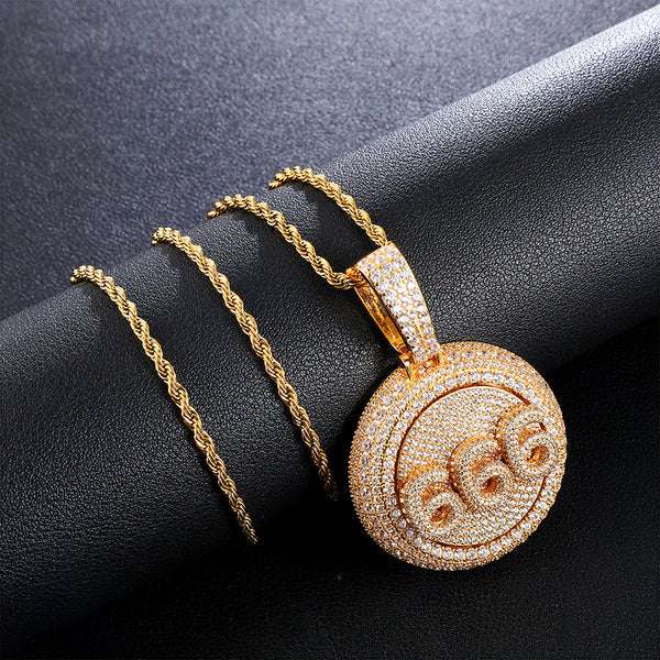 Round White VVS Diamond Customized Number Medallion Hip Hop Pendant, Sterling Silver Iced Out Birthday Gift Pendant, Charm Diamond Hip Hop Pendant