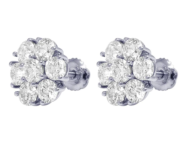 Round VVS Diamond Sterling Silver Stud Cluster Diamond Earring, 10K/14K Gold Hip Hp Jewelry For Women, Anniversary Gift For Her