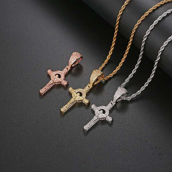 Customized JESUS CROSS Round VVS Diamond Hip Hop Pendant, Sterling Silver Iced Out Birthday Gift Pendant, Charm Diamond Hip Hop Pendant