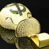 Round VVS Diamond MONEY BAG Customized Pendant, VVS Diamond Hip Hop Pendant, Full Iced Out Diamond Pendant, Gold Plated Diamond Pendant