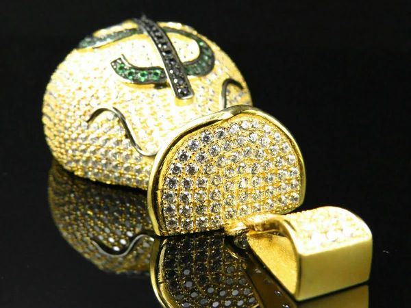 Round VVS Diamond MONEY BAG Customized Pendant, VVS Diamond Hip Hop Pendant, Full Iced Out Diamond Pendant, Gold Plated Diamond Pendant