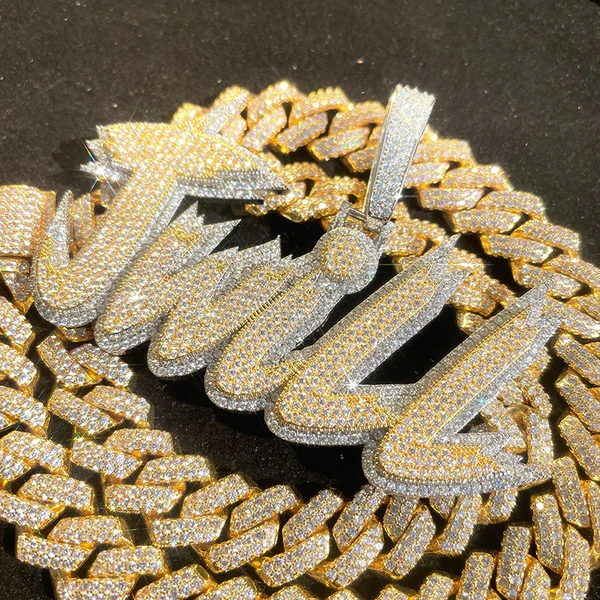 Round White VVS Diamond Customized Letter Hip Hop Pendant, Sterling Silver Iced Out Birthday Gift Pendant, Charm Diamond Hip Hop Pendant