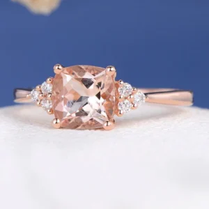2_83211fb7-5040-42b1-ada8-8442b4cc3de6_600x600 Cushion Cut Morganite Engagement Ring Rose Gold Cluster Morganite Ring Antique Bridal Diamond Women Stacking Solitaire Unique Anniversary