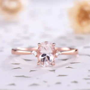 Oval Natural Pink Morganite Rose Gold Engagement Ring Sterling Silver 14k Diamond Wedding Rings Minimalist Women Promise Anniversary Gift