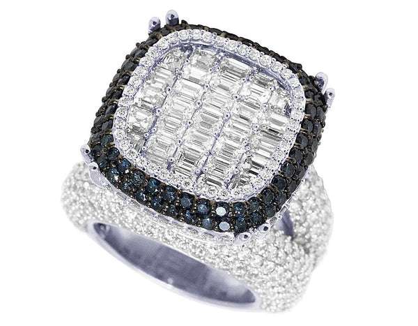 925 Sterling Silver Baguette Moissanite Diamond Men Ring, Fully Iced Gold Plated Men Pinky Ring, Round Moissanite Diamond Hip Hop Ring For Him