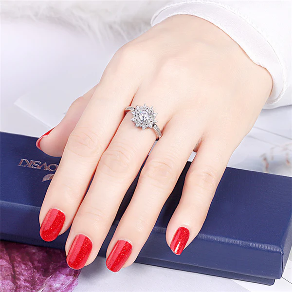 Round Flower Floral Moissanite Halo Diamond Engagement Ring, Sterling Silver Moissanite Diamond Wedding Ring For Bridal, 10K/14K Gold Anniversary Diamond Ring For Gift