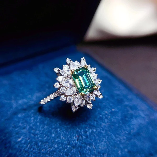 Green Moissanite Ring, Gorgeous Green Moissanite Ring, Moissanite Silver Ring, Dainty Ring, Green Moissanite Statement Ring
