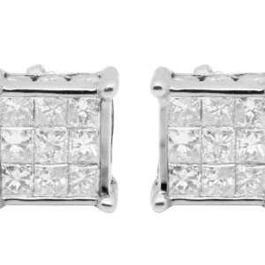 Princess VVS Diamond Sterling Silver Stud Halo Diamond Earring, 10K/14K Gold Hip Hp Jewelry For Women, Anniversary Gift For Her