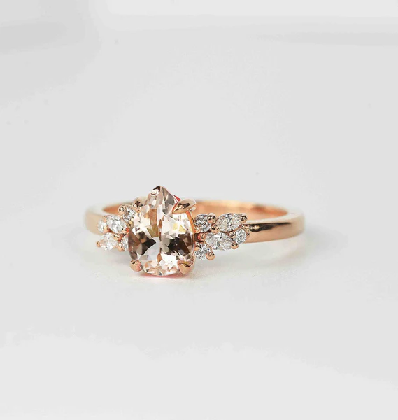 Natural Pink Morganite and Diamond Engagement Ring, 2 Carat Rose Gold Pear Cut Wedding Ring, Anniversary Promise Ring Gifts