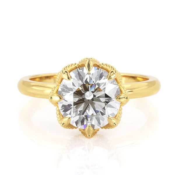 Round Moissanite Solitaire Diamond Engagement Ring, Sterling Silver Moissanite Diamond Wedding Ring For Bridal, 10K/14K Gold Anniversary Diamond Ring For Gift