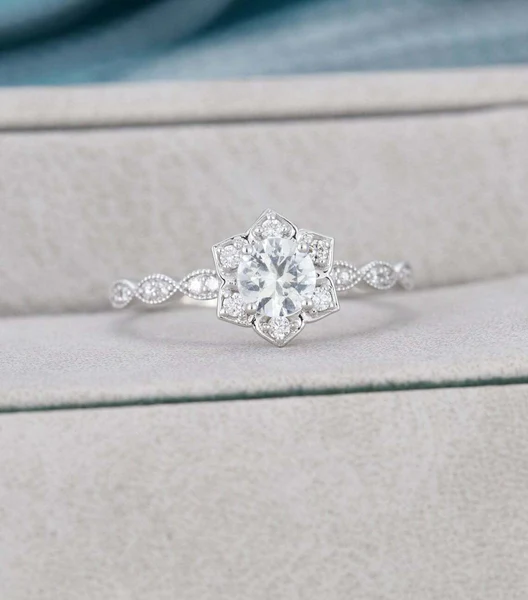 Round Moissanite Solitaire Diamond Engagement Ring, Sterling Silver Moissanite Diamond Wedding Ring For Bridal, 10K/14K Gold Anniversary Diamond Ring For Gift